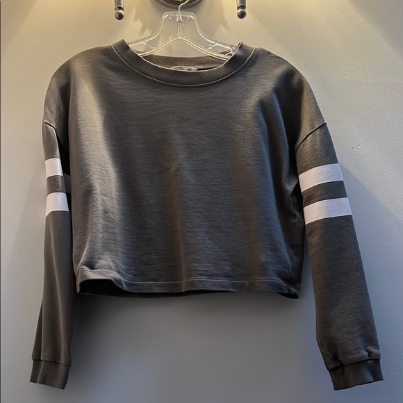 Green Cropped Sweatshirt with White Stripes - Picture 1 of 3